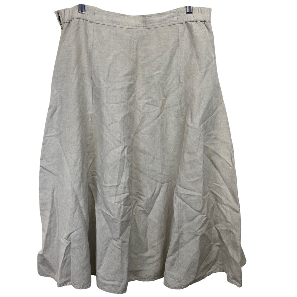 Covington Womens Linen Blend ALine Midi Skirt Beige Sz 16 Side Zip Lined Y2K